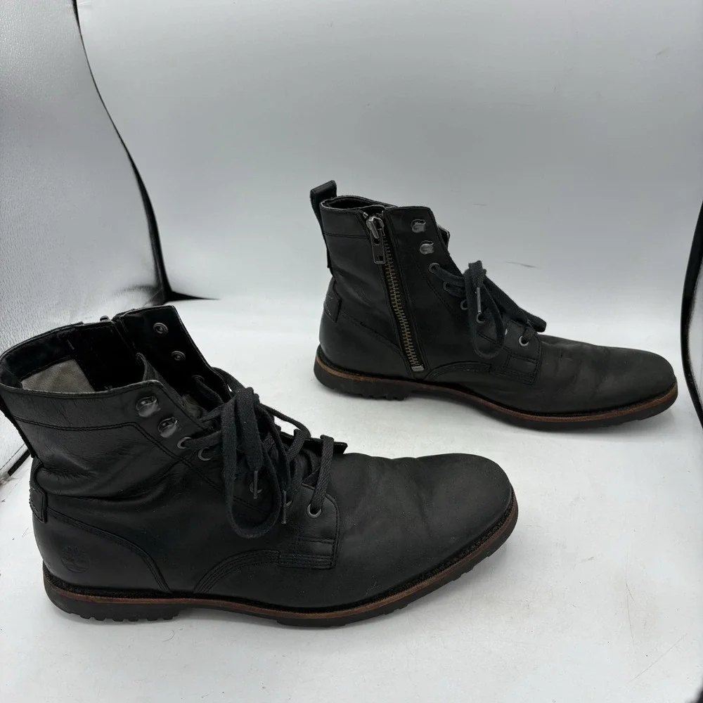 Timberland Boots Mens Size 10 Combat Black Leather Defender Repellent